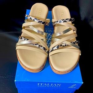 ITALIAN WEDGE SANDAL-New, never worn.Color:Beige, gold, and leopard. Size:6 1/2